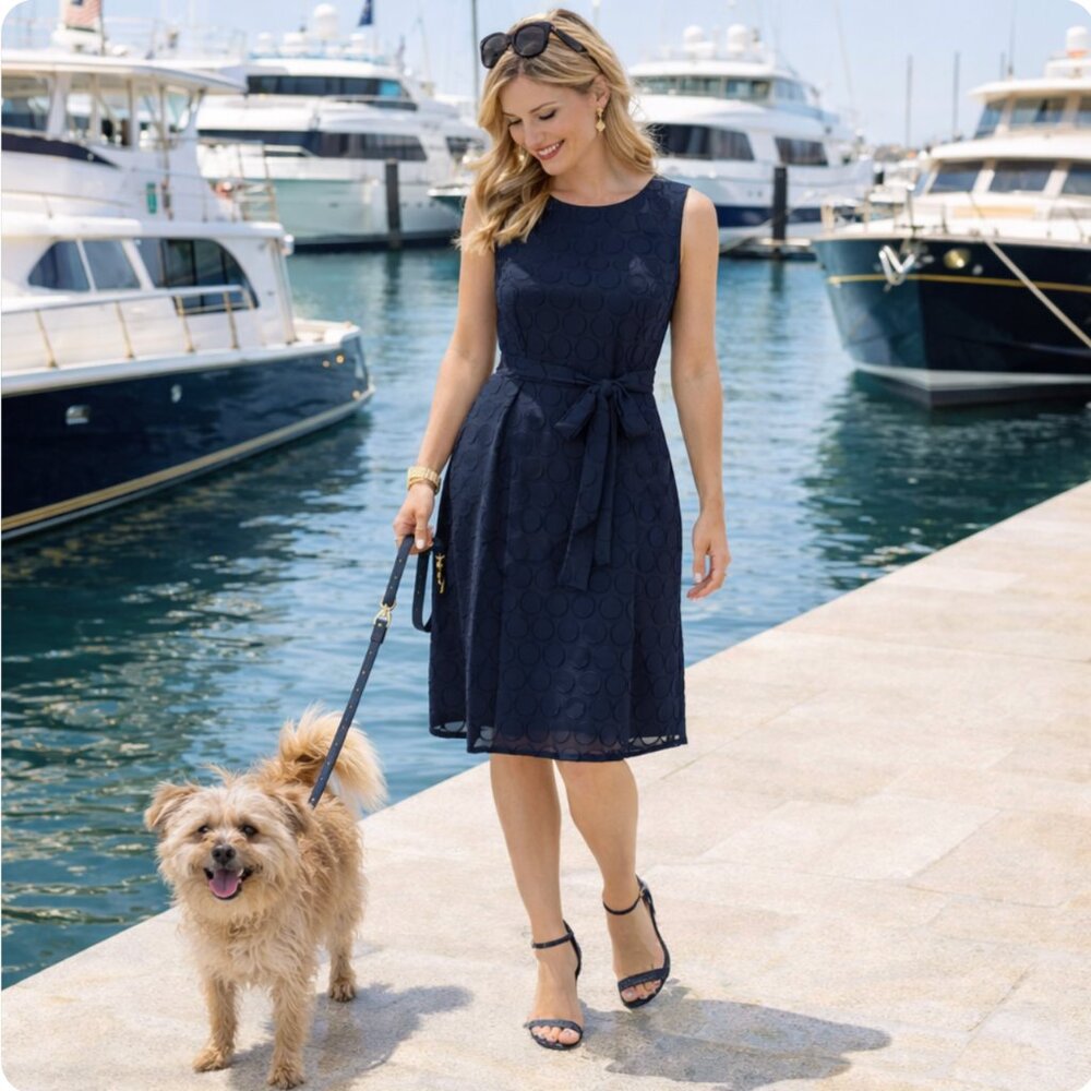 Elegant Navy Midi Dress with Texture